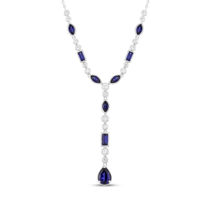 Main Image 1 of Multi-Shape Blue & White Lab-Created Sapphire Dangle Y-Drop Necklace Sterling Silver 18"