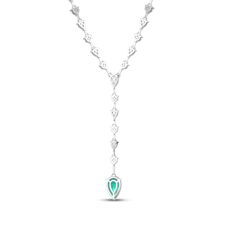Main Image 3 of Pear-Shaped Lab-Created Emerald & White Lab-Created Sapphire Y-Drop Necklace Sterling Silver 18"