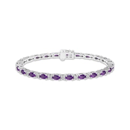 Oval-Cut Amethyst & White Lab-Created Sapphire Link Bracelet Sterling Silver 7.25"