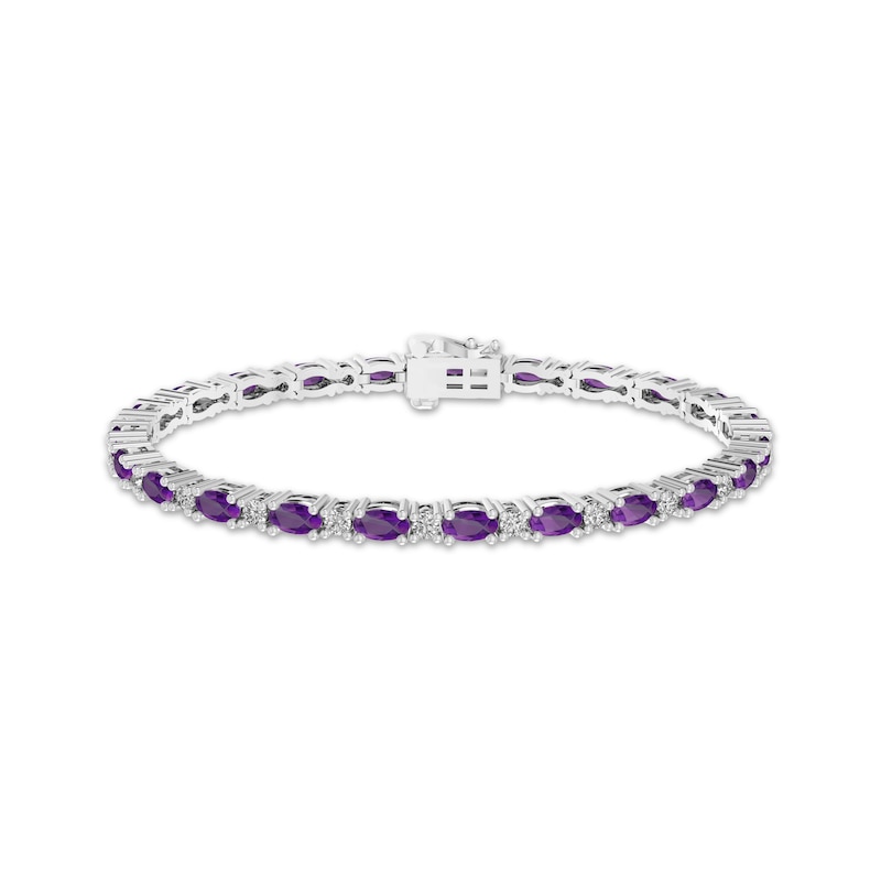 Main Image 1 of Oval-Cut Amethyst & White Lab-Created Sapphire Link Bracelet Sterling Silver 7.25"