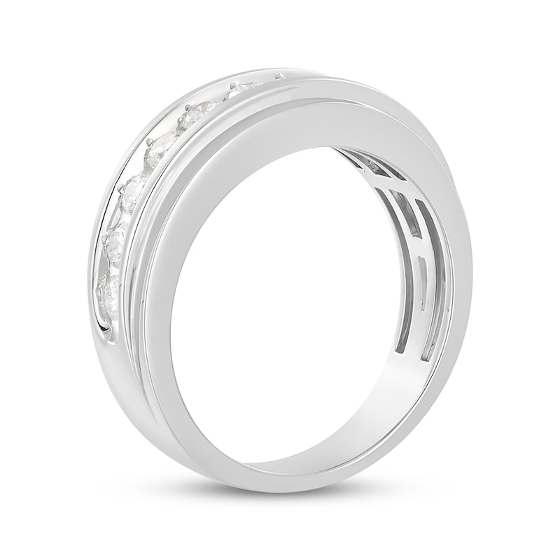 Main Image 2 of Now + Forever Lab-Grown Diamonds Men's Stepped Wedding Band 1 ct tw 10K White Gold