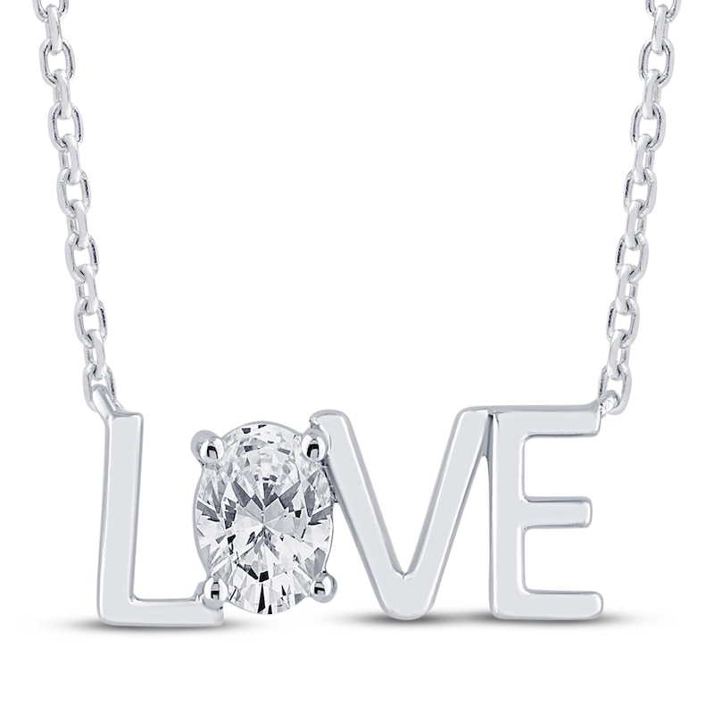 Main Image 1 of KAY Lab-Grown Diamonds "Love" Oval-Cut Solitaire Necklace 1/4 ct tw Sterling Silver 18" (F/SI2)