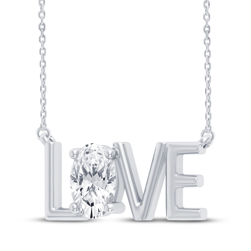 Main Image 2 of KAY Lab-Grown Diamonds "Love" Oval-Cut Solitaire Necklace 1/4 ct tw Sterling Silver 18" (F/SI2)