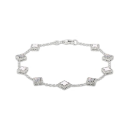 STUDIO BY KAY Clover-Shaped Mother-of-Pearl & White Lab-Created Sapphire Bracelet Sterling Silver 7.25"