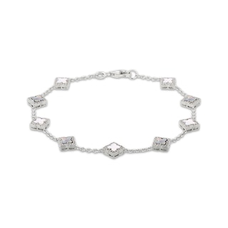 Clover-Shaped Mother-of-Pearl & White Lab-Created Sapphire Bracelet Sterling Silver 7.25"