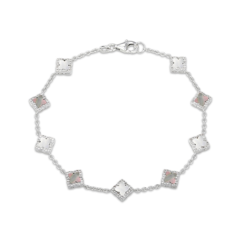 Main Image 2 of STUDIO BY KAY Clover-Shaped Mother-of-Pearl & White Lab-Created Sapphire Bracelet Sterling Silver 7.25"