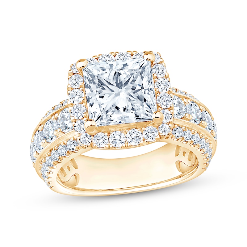 Main Image 1 of Now + Forever Lab-Grown Diamonds Princess-Cut Halo Engagement Ring 5 ct tw 14K Yellow Gold