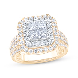 Now + Forever Princess-Cut Quad Diamond Double Halo Engagement Ring 2 ct tw 14K Yellow Gold
