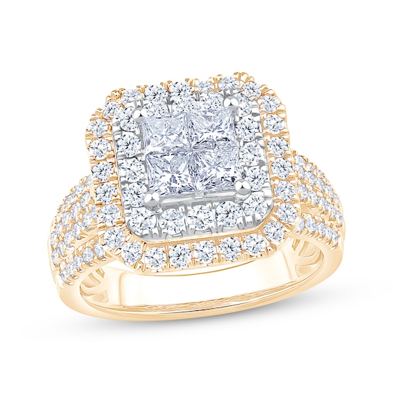 Now + Forever Princess-Cut Quad Diamond Double Halo Engagement Ring 2 ct tw 14K Yellow Gold