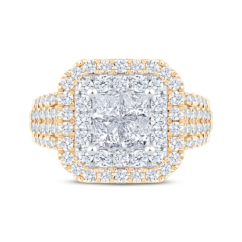 Main Image 3 of Now + Forever Princess-Cut Quad Diamond Double Halo Engagement Ring 2 ct tw 14K Yellow Gold