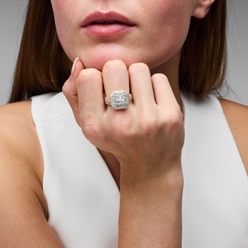 Main Image 4 of Now + Forever Princess-Cut Quad Diamond Double Halo Engagement Ring 2 ct tw 14K Yellow Gold