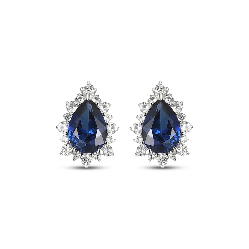 Main Image 2 of Pear-Shaped Blue Lab-Created Sapphire & White Lab-Created Sapphire Earrings Sterling Silver