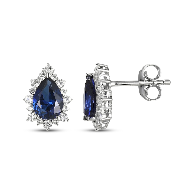Main Image 3 of Pear-Shaped Blue Lab-Created Sapphire & White Lab-Created Sapphire Earrings Sterling Silver