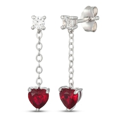 Heart-Shaped Lab-Created Ruby & White Lab-Created Sapphire Drop Earrings Sterling Silver