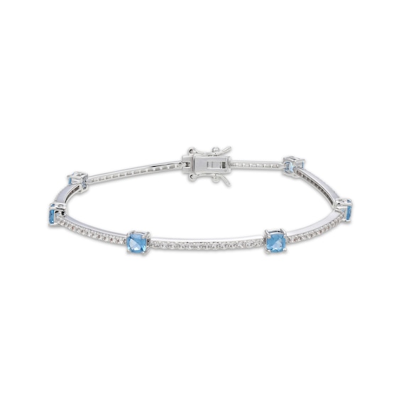 Cushion-Cut Swiss Blue Topaz & White Lab-Created Sapphire Station Bracelet Sterling Silver 7.25"