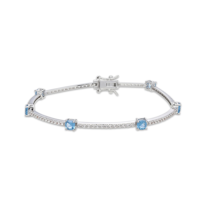 Main Image 1 of Cushion-Cut Swiss Blue Topaz & White Lab-Created Sapphire Station Bracelet Sterling Silver 7.25"