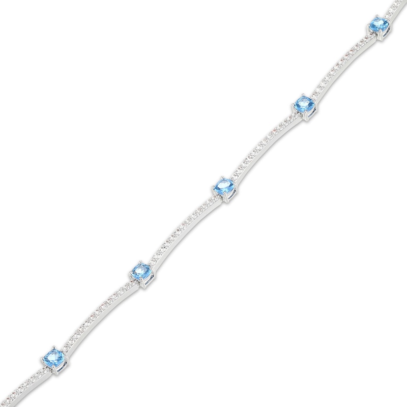 Main Image 2 of Cushion-Cut Swiss Blue Topaz & White Lab-Created Sapphire Station Bracelet Sterling Silver 7.25"