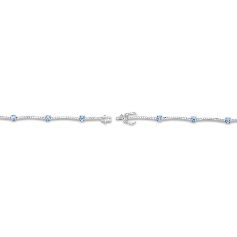 Main Image 3 of Cushion-Cut Swiss Blue Topaz & White Lab-Created Sapphire Station Bracelet Sterling Silver 7.25"