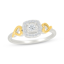 Lab-Grown Diamond Cushion-Shaped Halo Promise Ring 1/5 ct tw 10K Two-Tone Gold