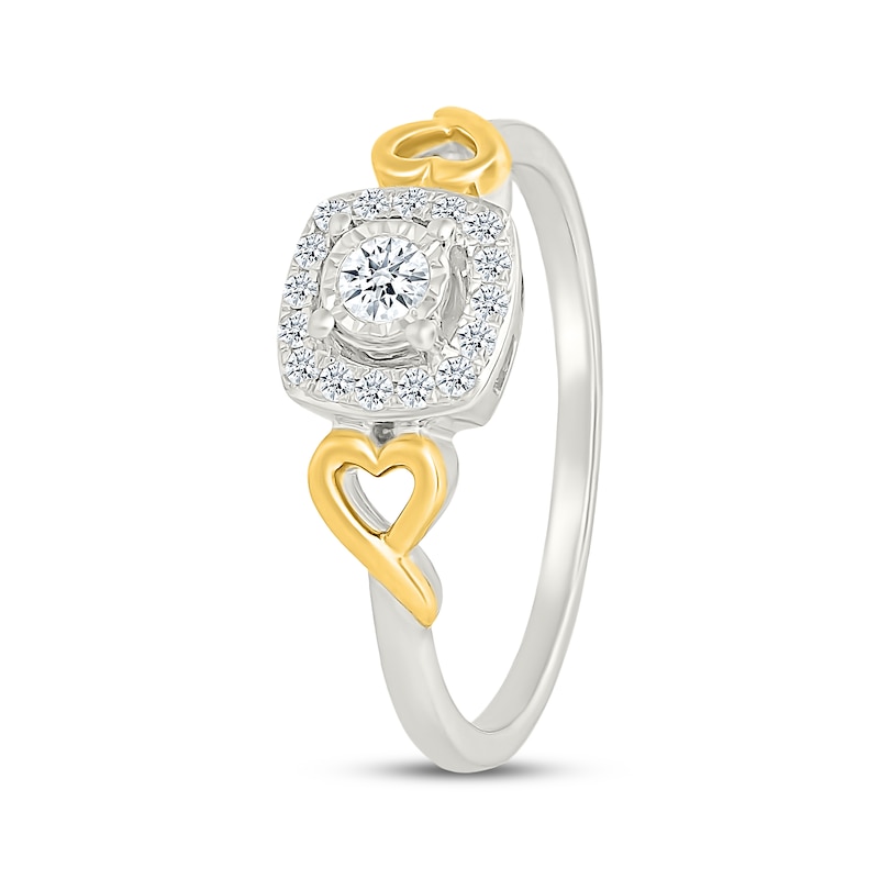 Main Image 2 of Lab-Grown Diamond Cushion-Shaped Halo Promise Ring 1/5 ct tw 10K Two-Tone Gold