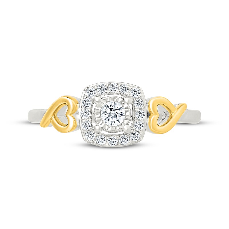 Main Image 4 of Lab-Grown Diamond Cushion-Shaped Halo Promise Ring 1/5 ct tw 10K Two-Tone Gold