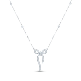 Monique Lhuillier Bliss Lab-Grown Diamond Bow Necklace 5/8 ct tw Platinum-Plated Sterling Silver 18"