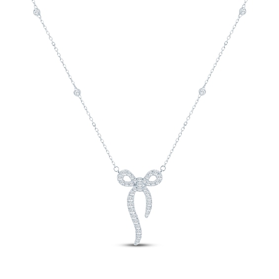Monique Lhuillier Bliss Lab-Grown Diamond Bow Necklace 5/8 ct tw Platinum-Plated Sterling Silver 18"