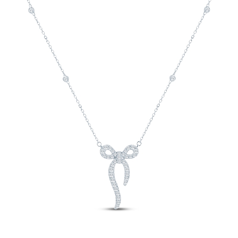 Main Image 1 of Monique Lhuillier Bliss Lab-Grown Diamond Bow Necklace 5/8 ct tw Platinum-Plated Sterling Silver 18"