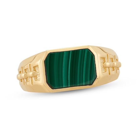 Men's Emerald-Cut Malachite Signet Ring 10K Yellow Gold