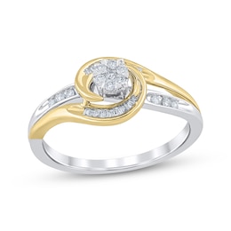 Multi-Diamond Swirl Halo Promise Ring 1/5 ct tw 10K Two-Tone Gold
