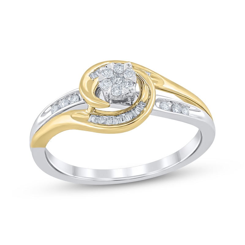 Main Image 1 of Multi-Diamond Swirl Halo Promise Ring 1/5 ct tw 10K Two-Tone Gold