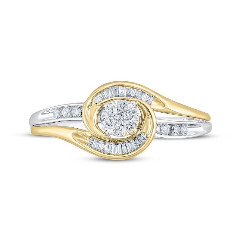 Main Image 5 of Multi-Diamond Swirl Halo Promise Ring 1/5 ct tw 10K Two-Tone Gold