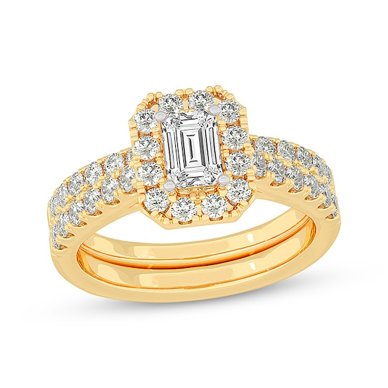 Now + Forever Lab-Grown Diamonds Emerald-Cut Bridal Set 1-1/2 ct tw 14K Yellow Gold