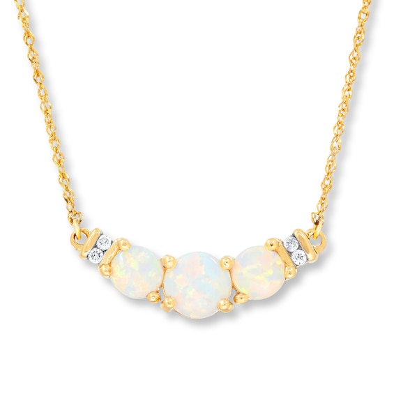 Lab-Created Opal Necklace Diamond Accents 10K Yellow Gold