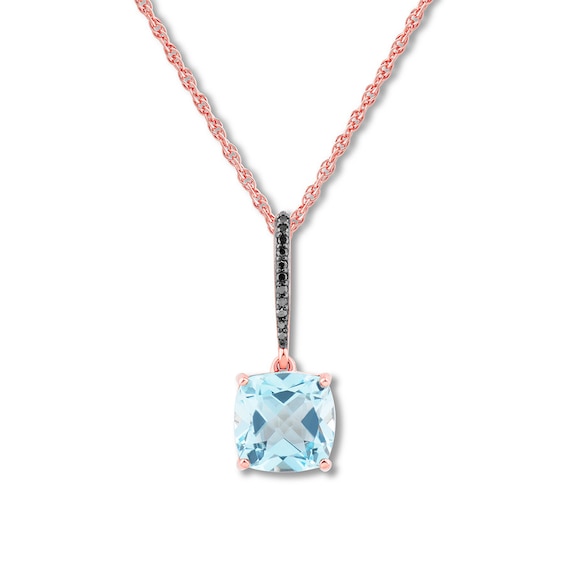 Blue Topaz & Black Diamond Necklace 10K Rose Gold
