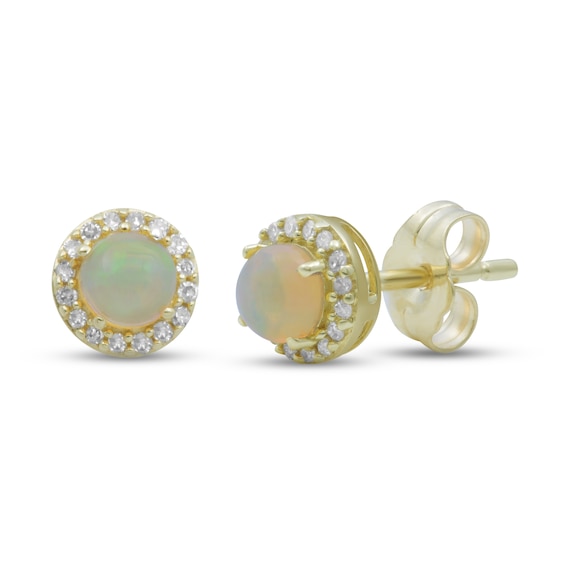 Opal Earrings 1/10 ct tw Diamonds 10K Yellow Gold