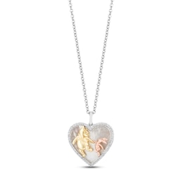 Disney Treasures Winnie the Pooh Mother of Pearl & Diamond Heart Necklace 1/8 ct tw Sterling Silver & 10K Two-Tone Gold 17"