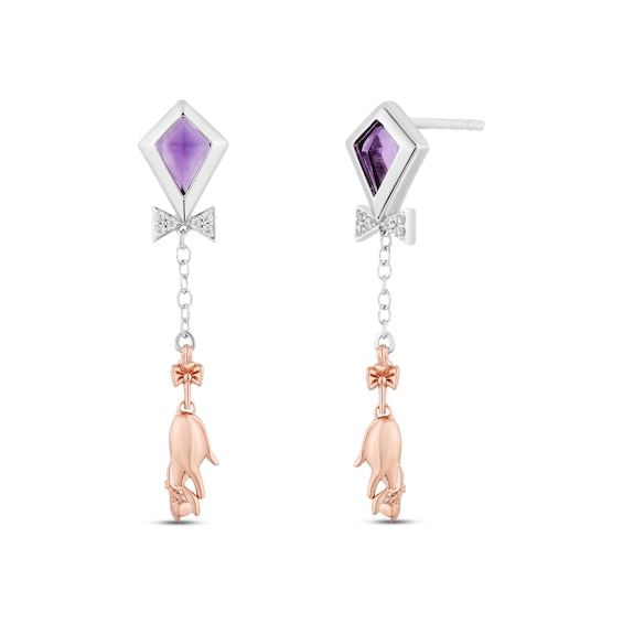 Disney Treasures Winnie the Pooh "Eeyore" Amethyst & Diamond Kite Earrings Sterling Silver & 10K Rose Gold