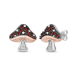 Disney Treasures Alice in Wonderland Garnet & Diamond Mushroom Earrings Sterling Silver & 10K Rose Gold