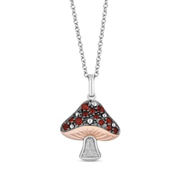 Disney Treasures Alice in Wonderland Garnet & Diamond Mushroom Necklace Sterling Silver & 10K Rose Gold 19"