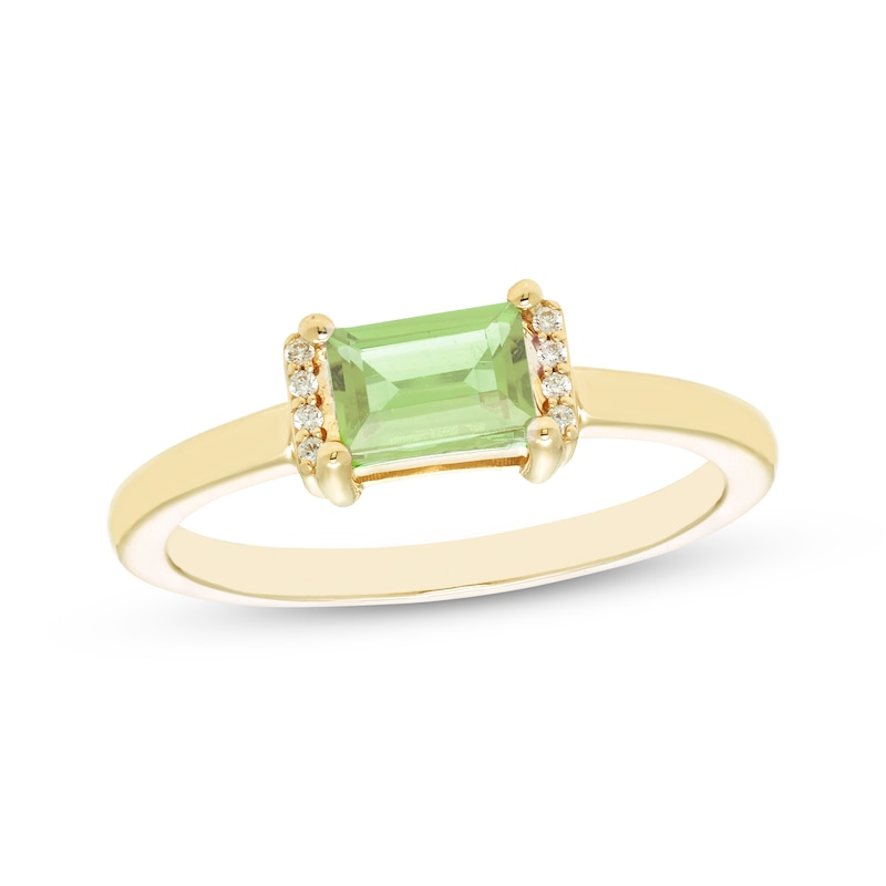 Main Image 1 of Baguette-Cut Peridot & Diamond Accent Ring 10K Yellow Gold