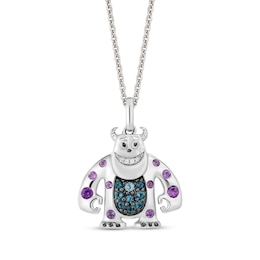 Disney Treasures Monsters, Inc. "Sulley" Amethyst, London Blue Topaz & Diamond Accent Necklace Sterling Silver 19"