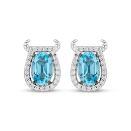 Disney Treasures Monsters, Inc. "Sulley" Oval-Cut Swiss Blue Topaz & Diamond Earrings Sterling Silver