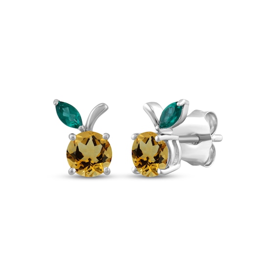 Round-Cut Citrine & Marquise-Cut Lab-Created Emerald Peach Stud Earrings