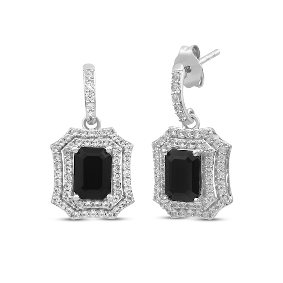 Octagon-Cut Black Onyx & White Lab-Created Sapphire Earrings Sterling Silver