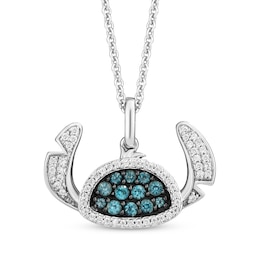 Disney Treasures Lilo & Stitch London Blue Topaz & Diamond Necklace 1/6 ct tw Sterling Silver 19"
