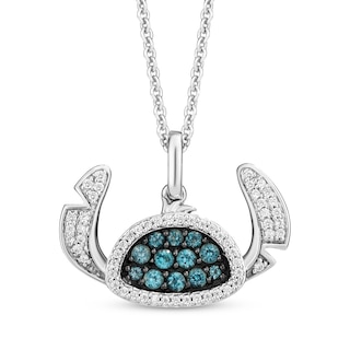 Disney Treasures Lilo & Stitch London Blue Topaz & Diamond Necklace 1/6 ct tw Sterling Silver 19"