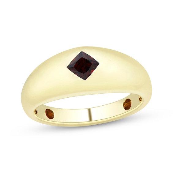 Square-Cut Garnet Signet Ring 10K Yellow Gold