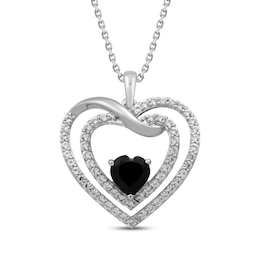 Heart-Shaped Black Onyx & White Lab-Created Sapphire Open Heart Necklace Sterling Silver 18"