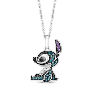 Disney Treasures Lilo & Stitch Amethyst & Tri-Color Diamond Necklace 1/8 ct tw Sterling Silver 19"